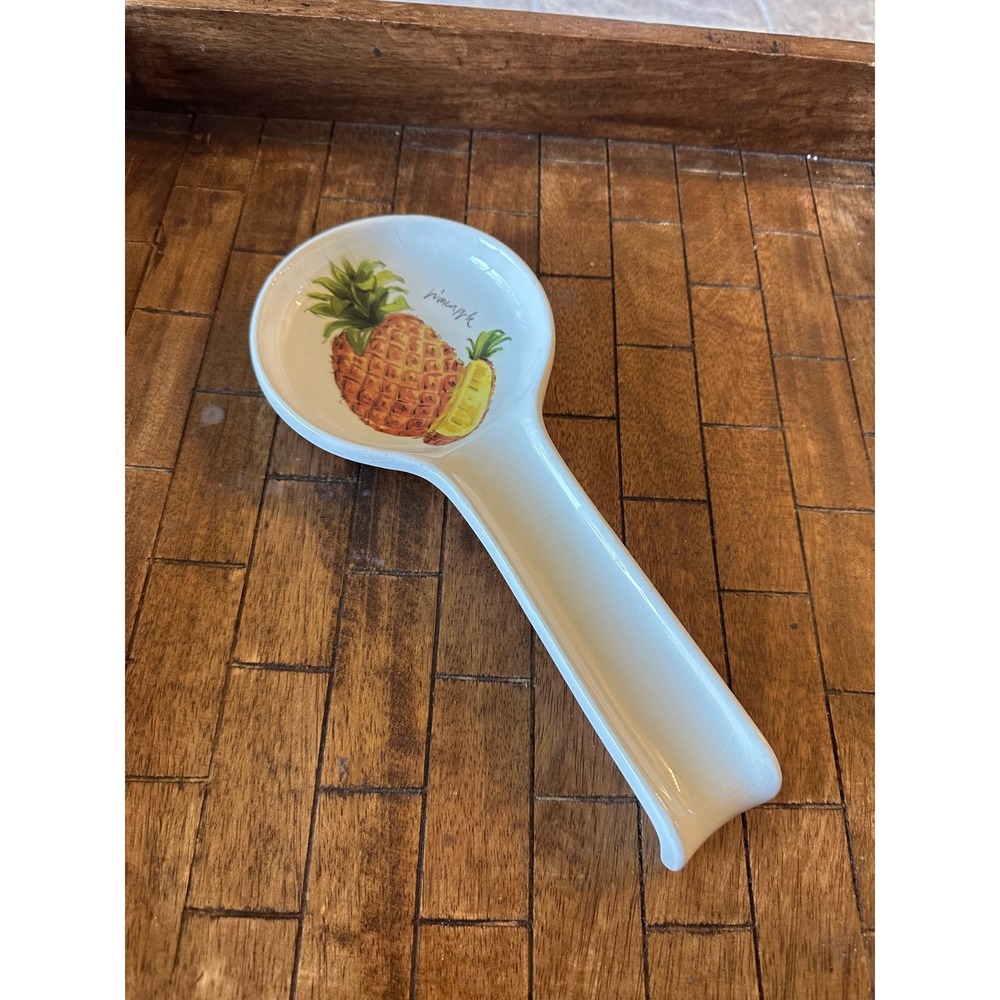 Effetti d'Arte Handmade in Italy Ceramic Pineapple Spoon Rest White Tropical EUC